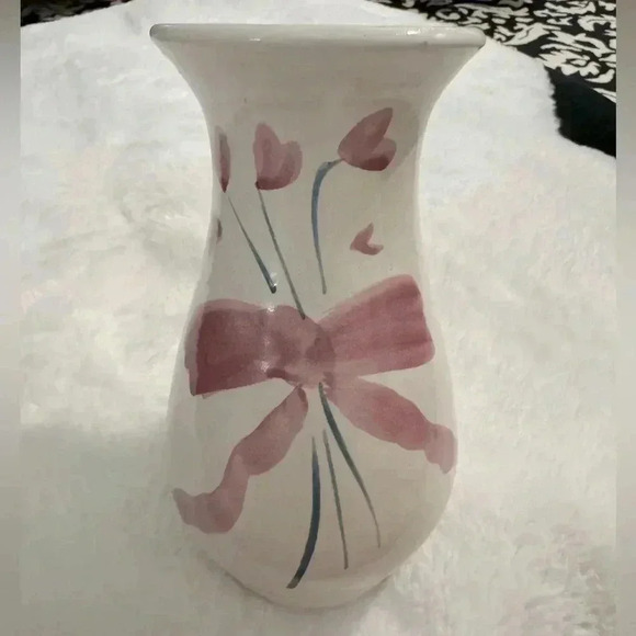VTG Ceramic Pottery Flowers & Hearts Country Vase Cottagecore Glazed Grannycore - Picture 1 of 13